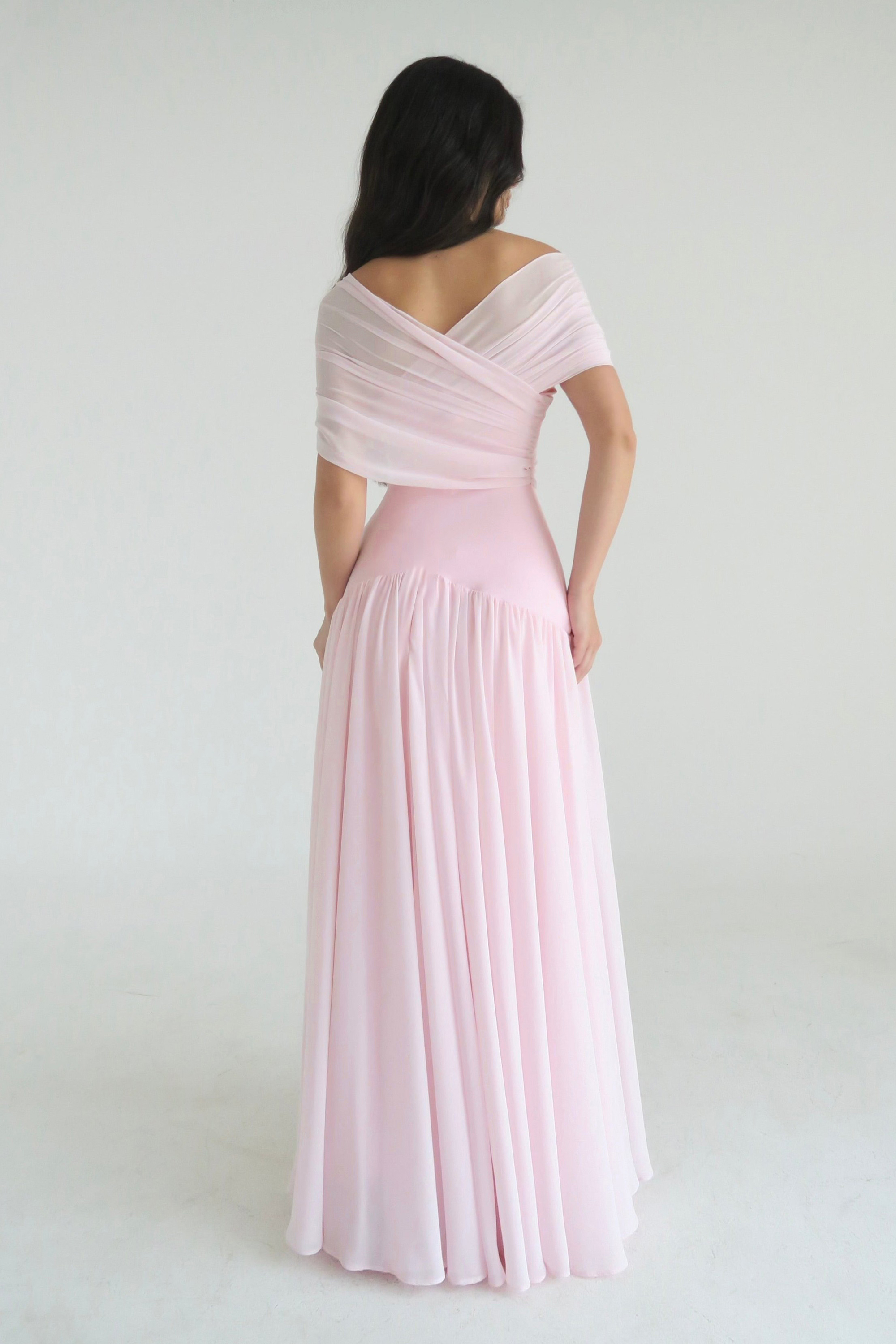 Gathering Solid Off Shoulder Midi Dress