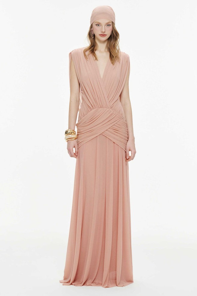 Gathering V-Neck Backless Maxi Dress