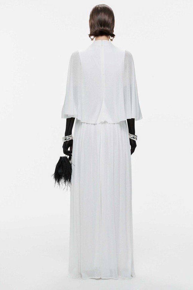 Gathering Metal Decorations Cape Sleeve Maxi Dress