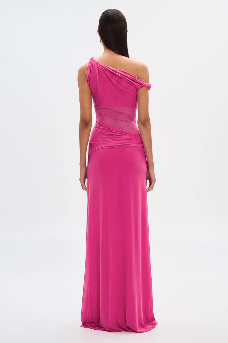 Knotted One Shoulder Ruched Maxi Dress