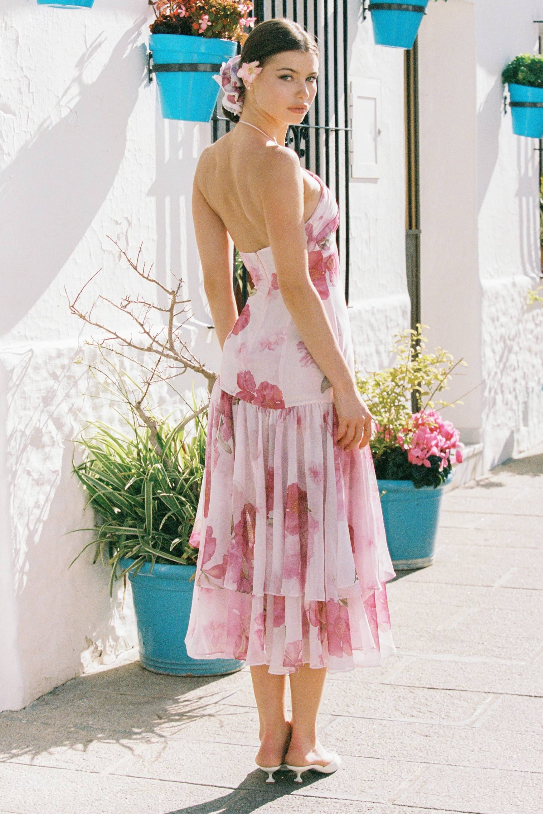 Floral Gathering Ruffle Midi Dress