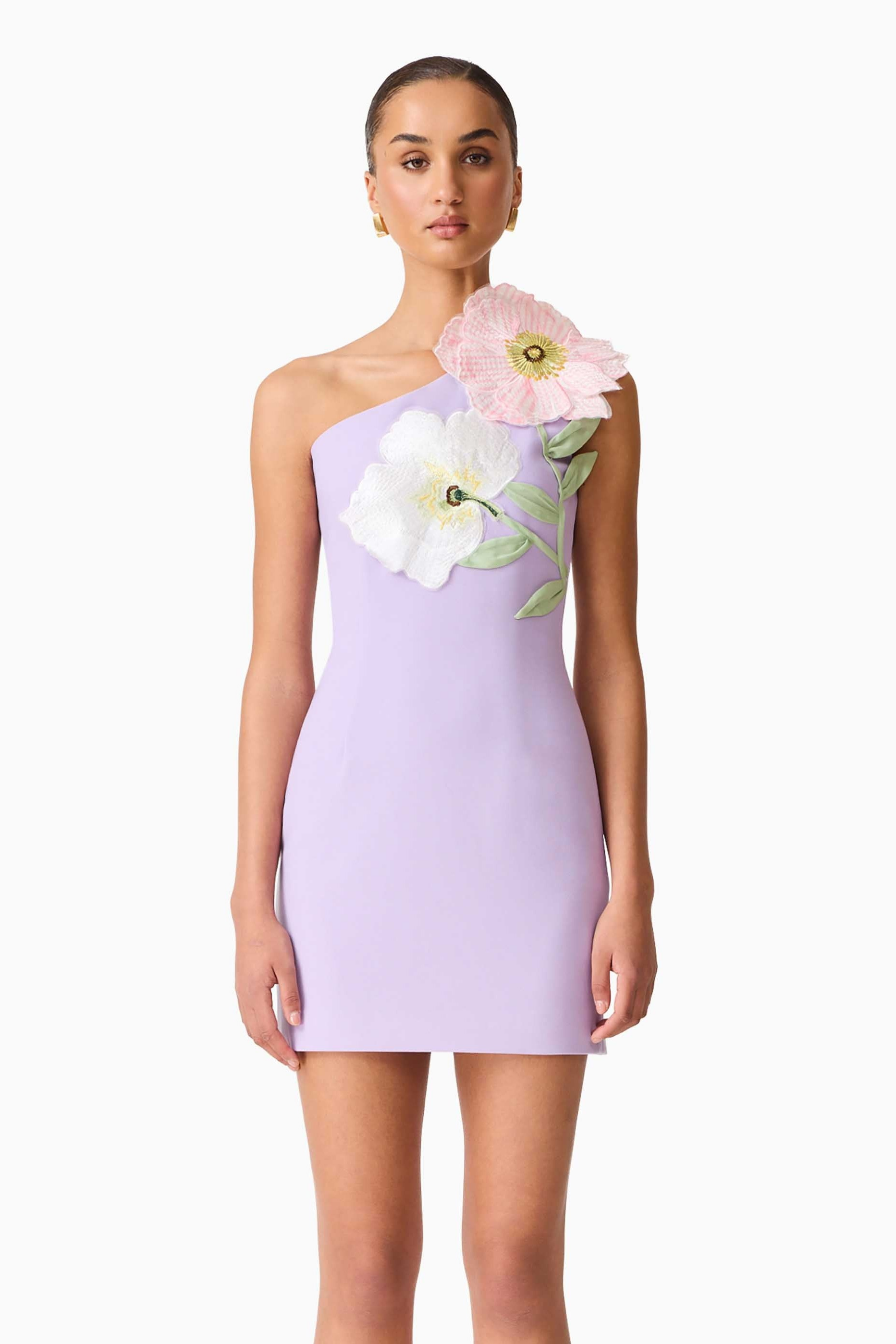 Embroidered One Shoulder Mini Dress