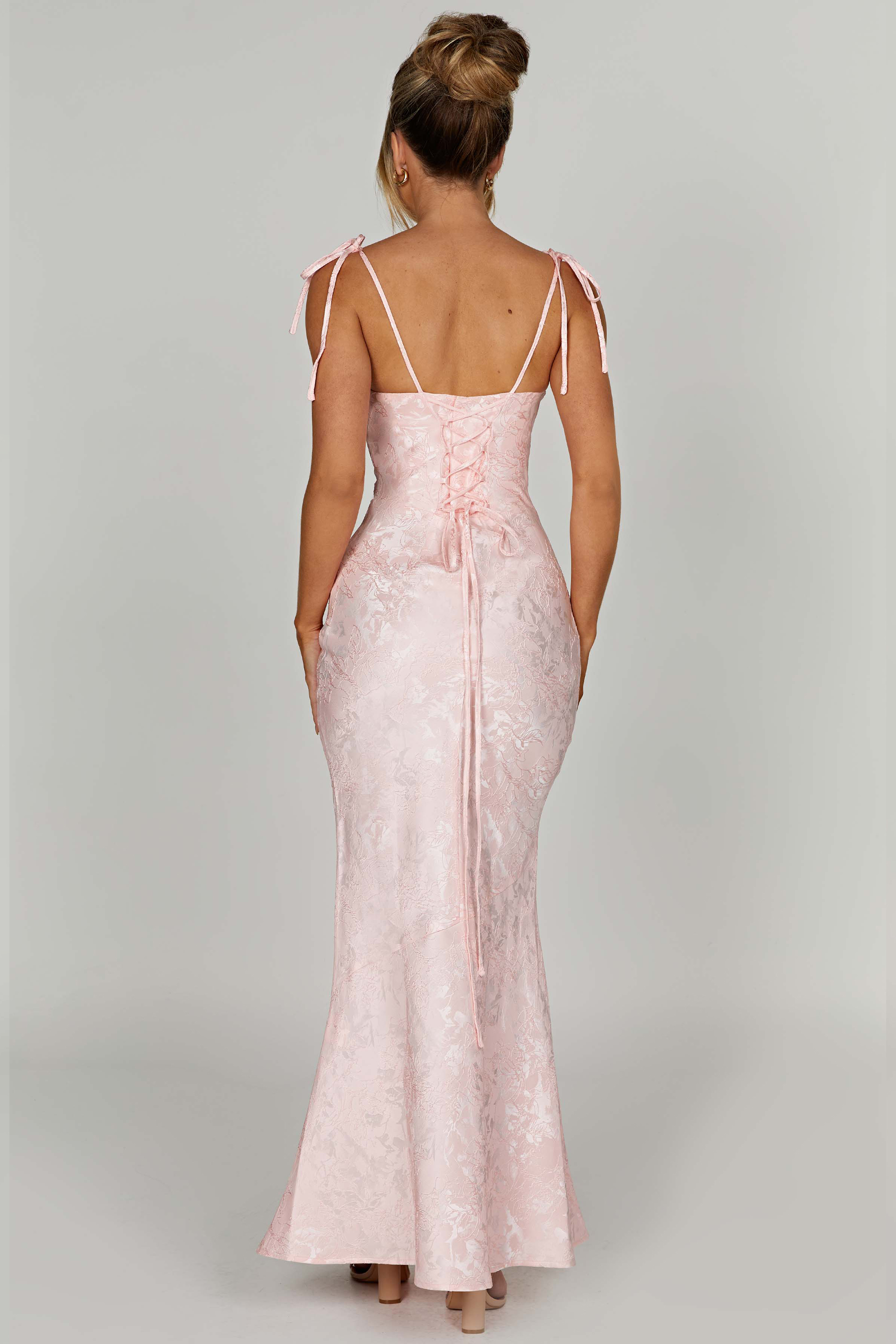 Jacquard Lace-Up Slip Midi Dress