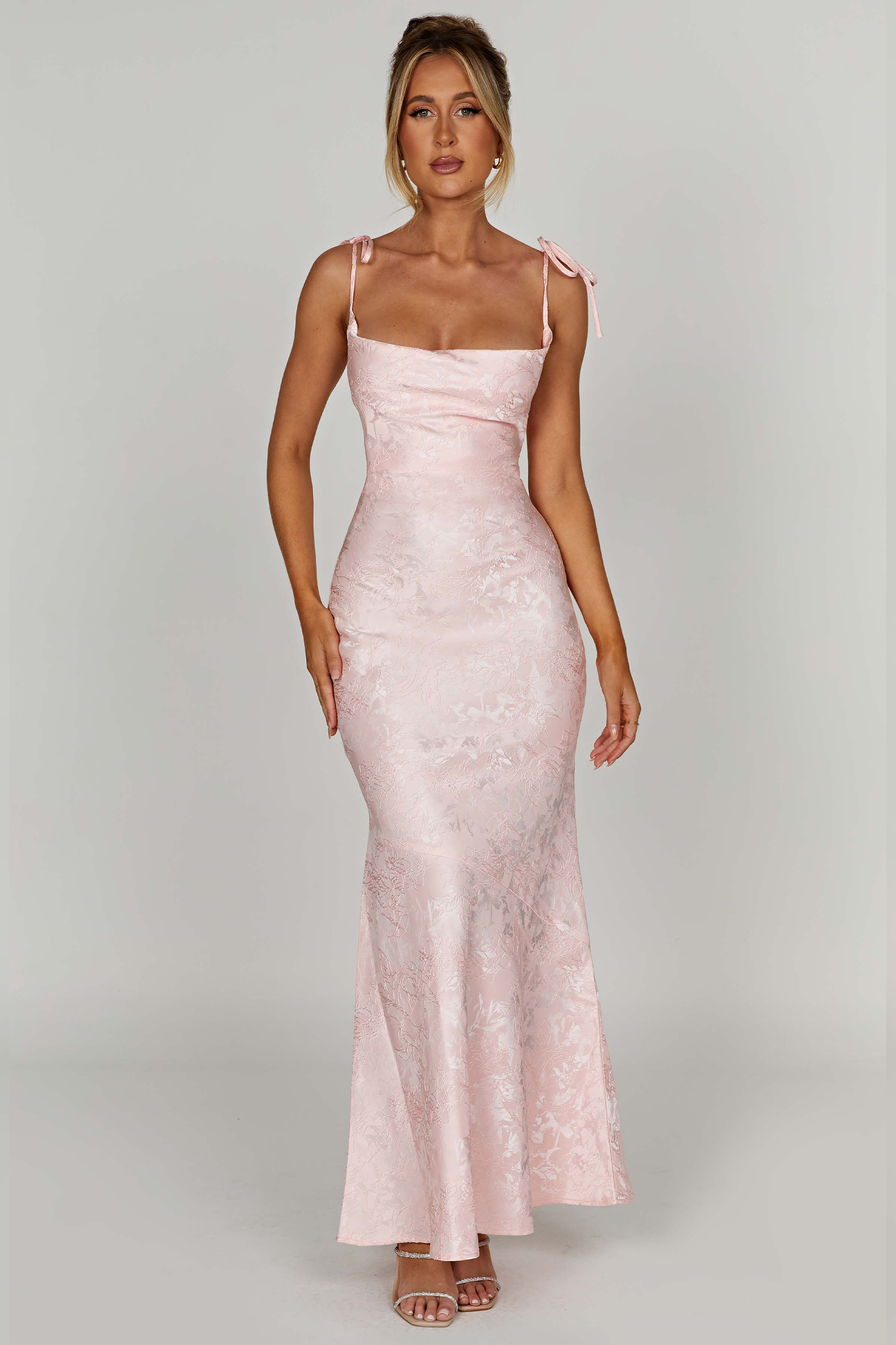 Jacquard Lace-Up Slip Midi Dress
