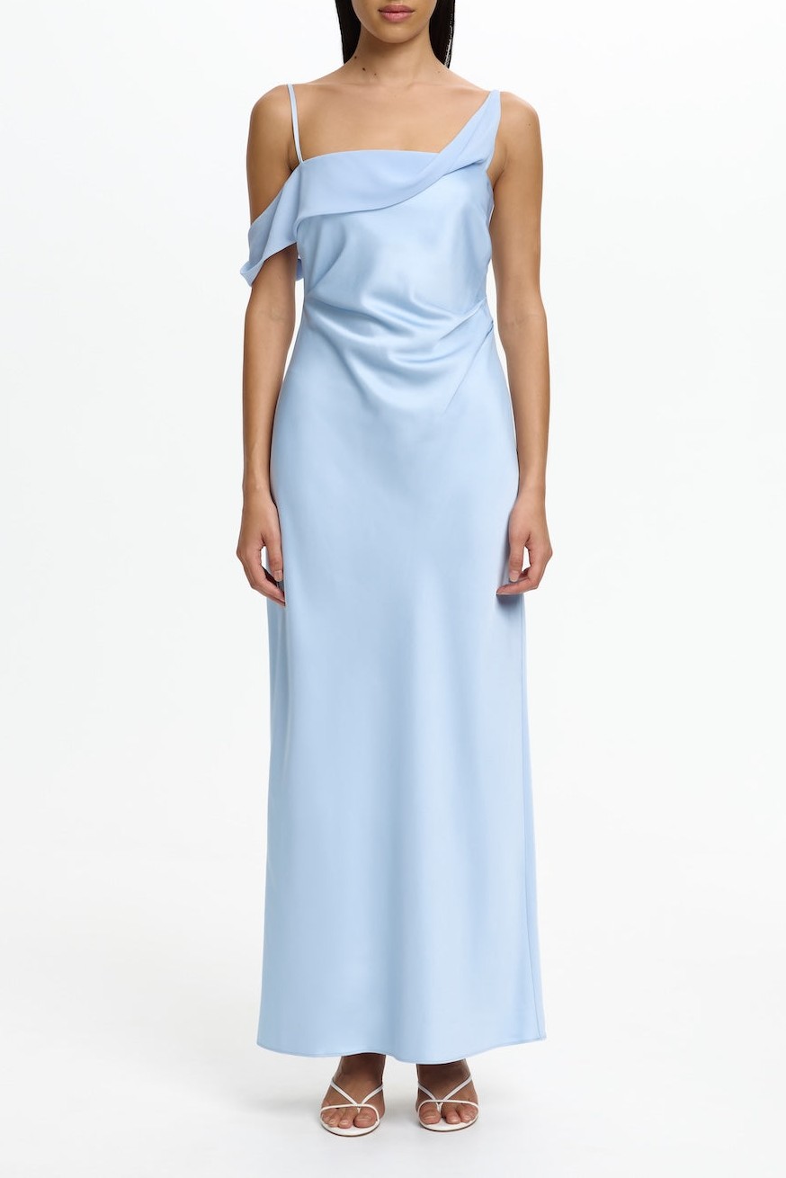 Satin Chiffon Asymmetrical Midi Dress