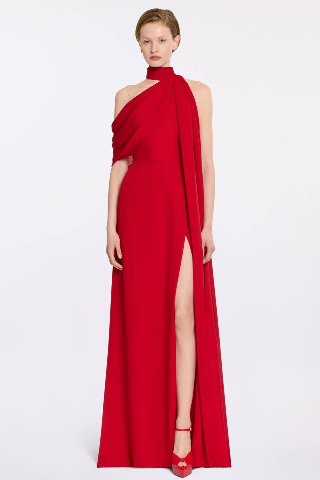 Solid Cape Sleeve Slit Maxi Dress
