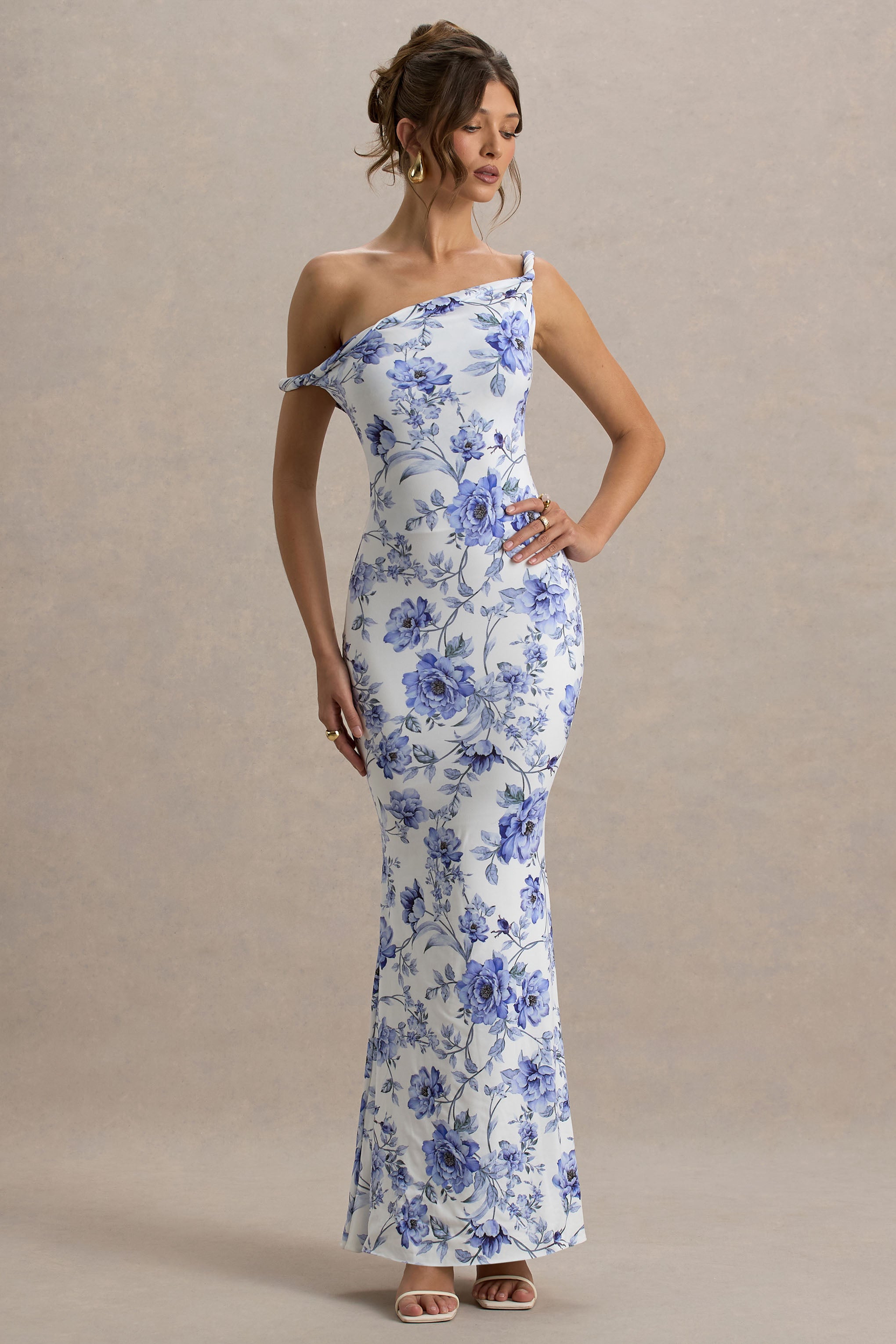 Jersey Floral Skew Collar Maxi Dress