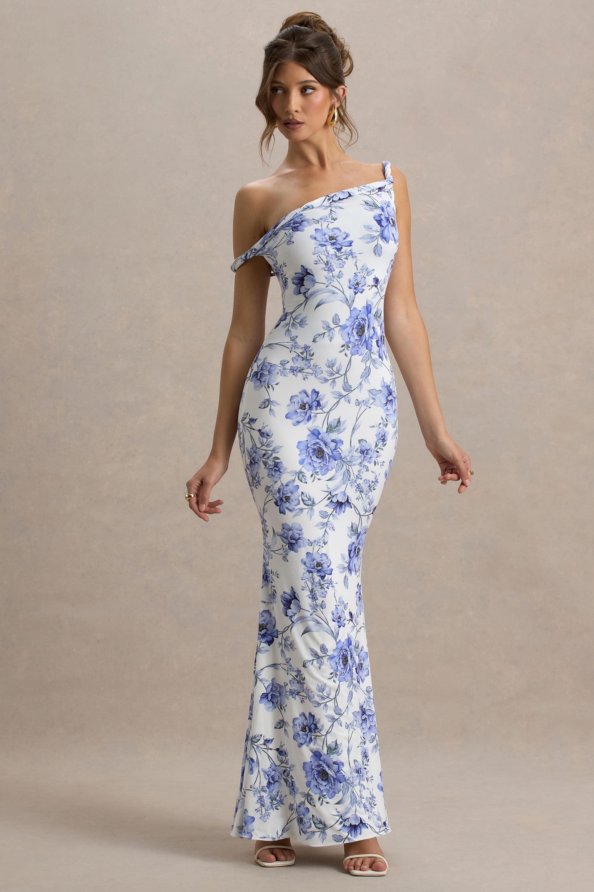 Jersey Floral Skew Collar Maxi Dress