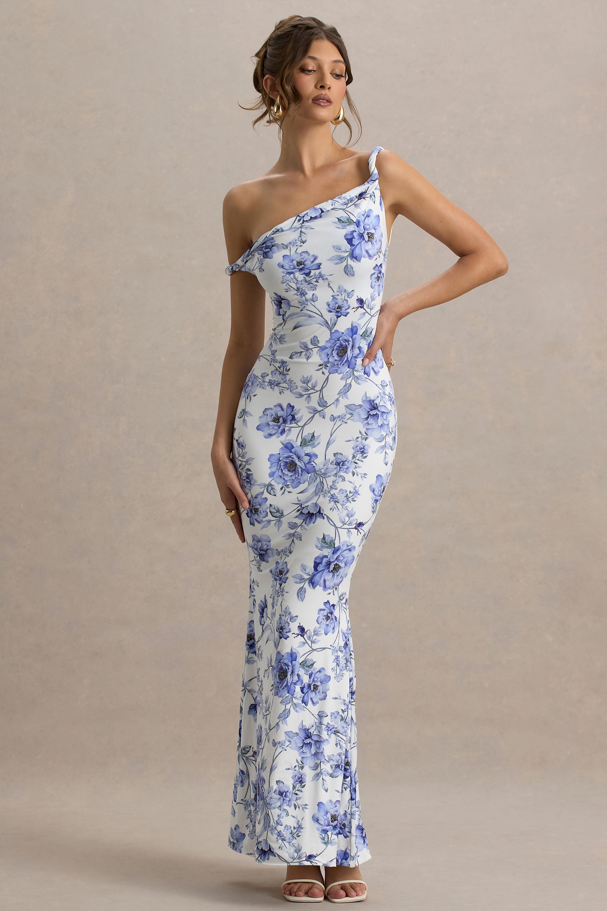 Jersey Floral Skew Collar Maxi Dress