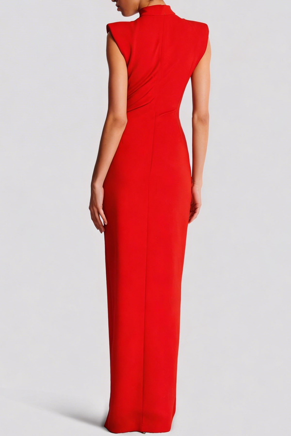 Jersey Stand Collar Slit Maxi Dress