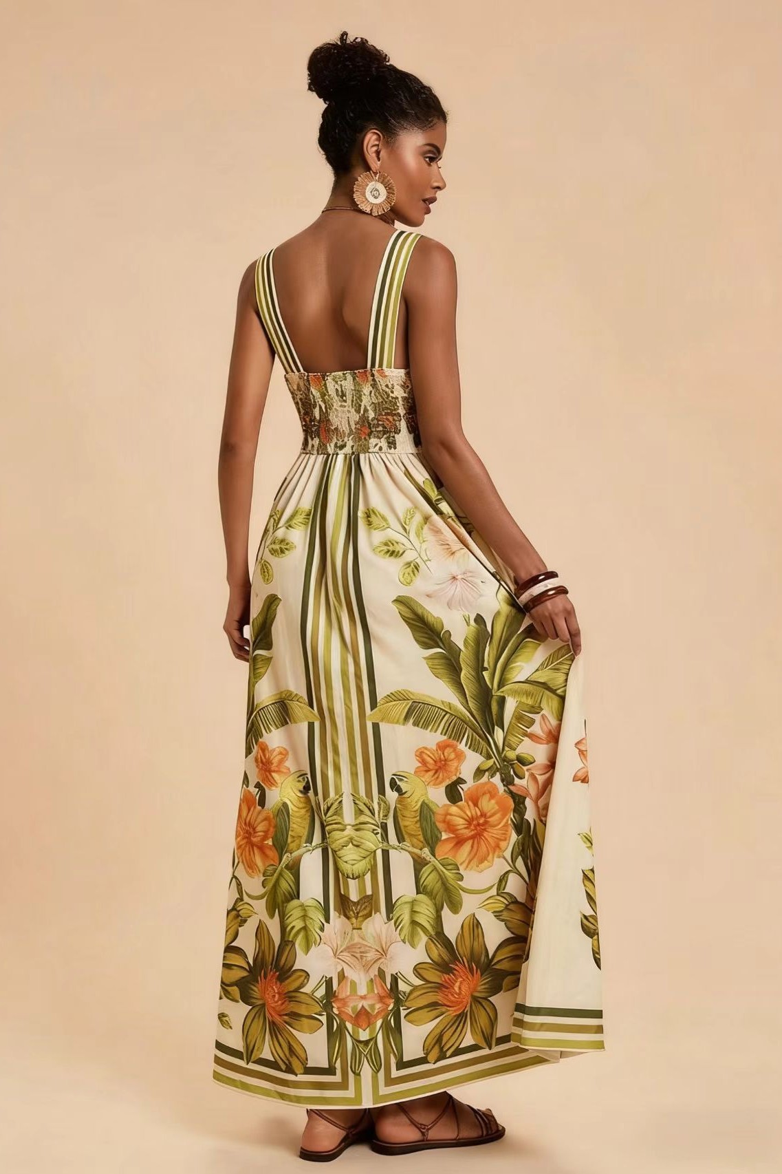 Floral V-Neck Smocking Midi Dress
