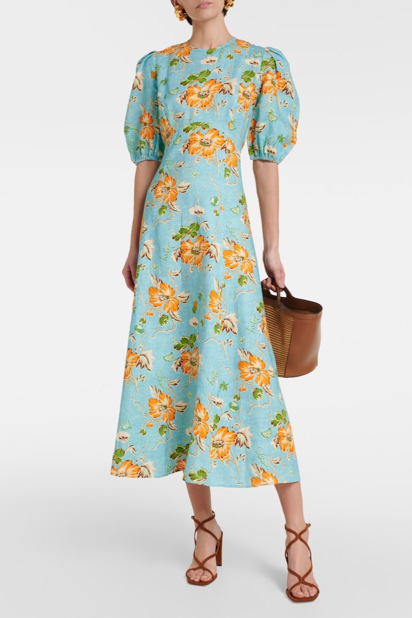 Floral Smocking Round Neck Midi Dress