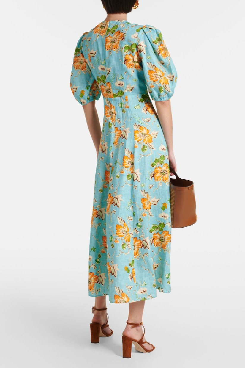 Floral Smocking Round Neck Midi Dress