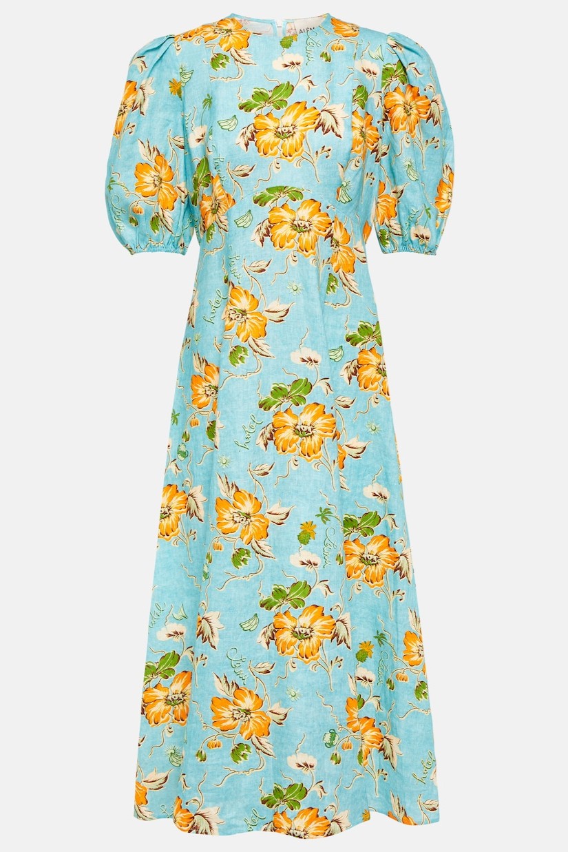 Floral Smocking Round Neck Midi Dress