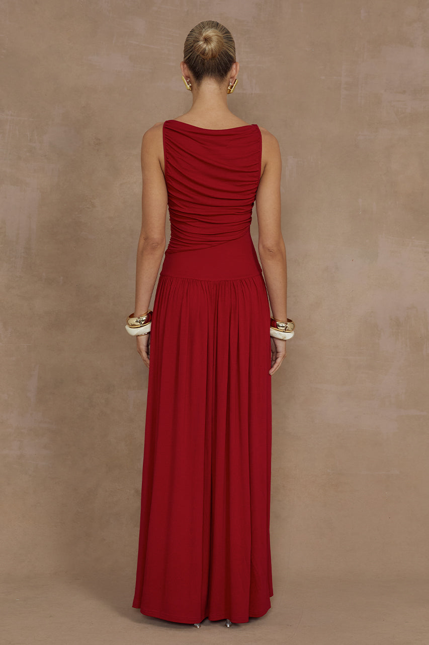 Jersey Sleeveless Gathering Maxi Dress