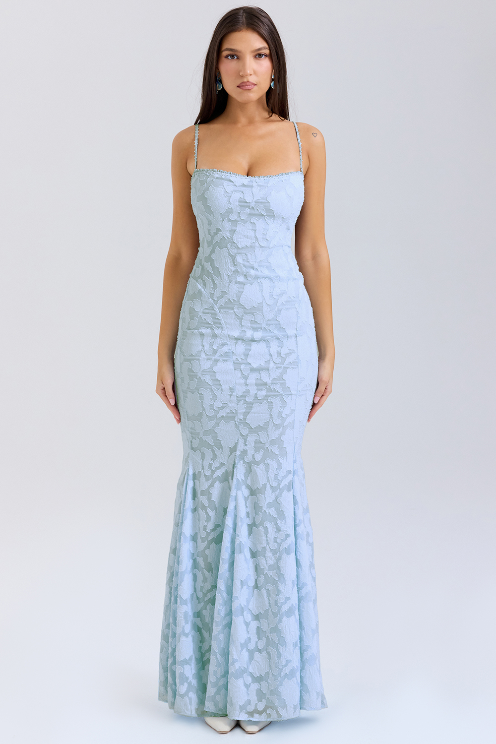 Burn-Out Tie-Up Lace Frill Maxi Dress