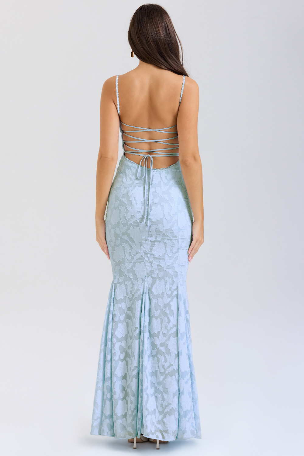 Burn-Out Tie-Up Lace Frill Maxi Dress