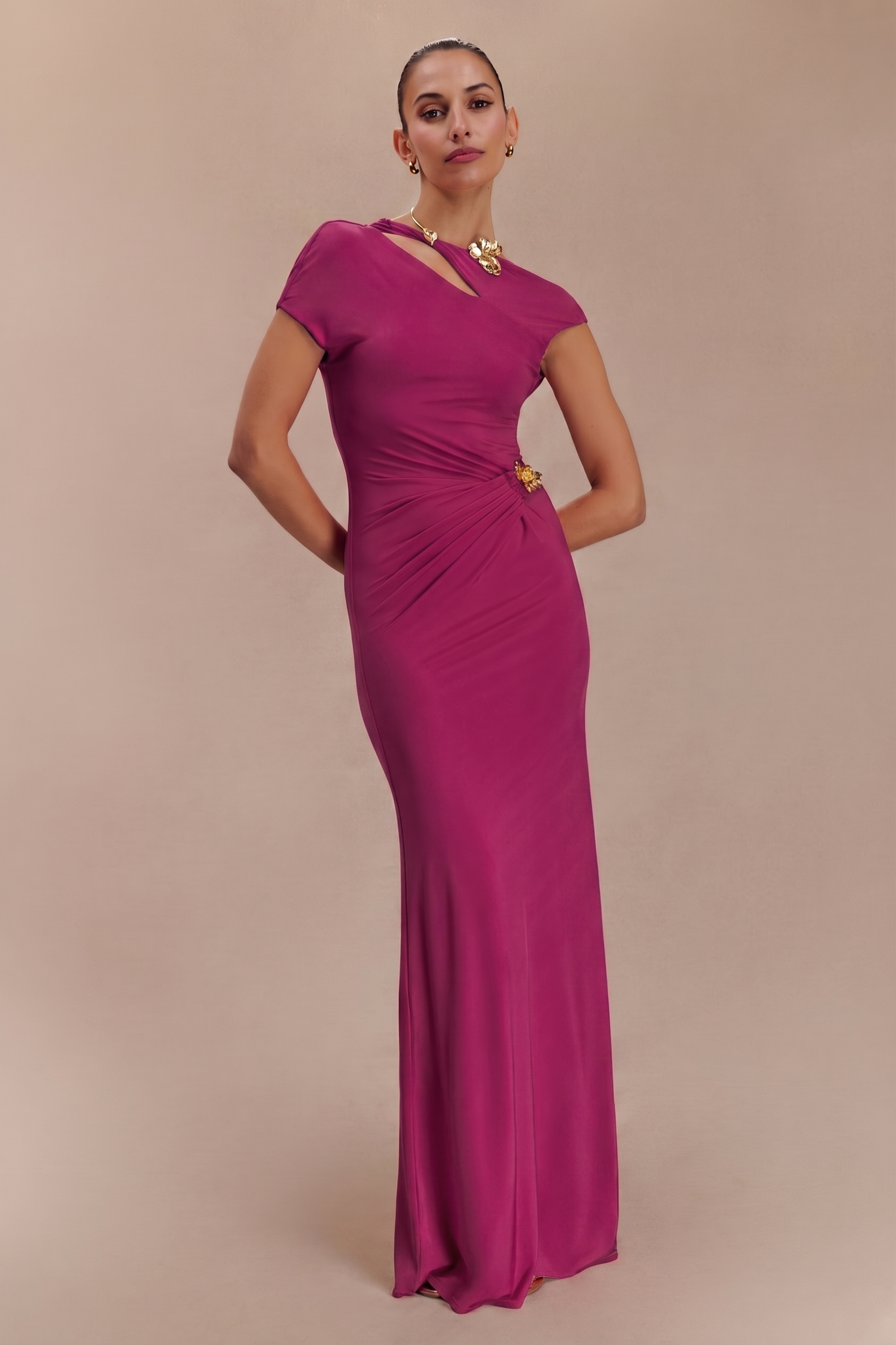 Jersey Metal Decorations Cut-Out Maxi Dress