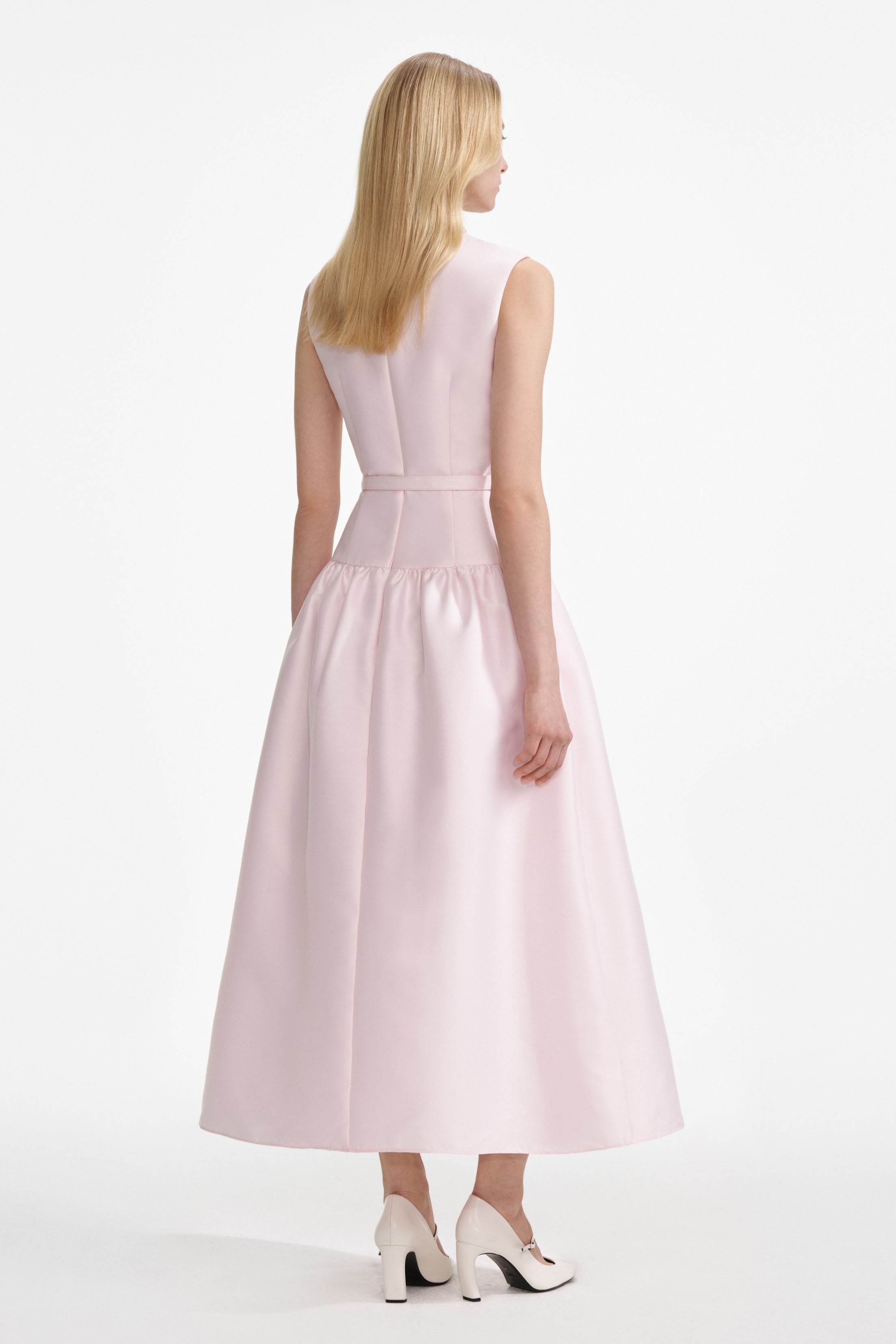 Satin Sleeveless Metal Button  Midi Dress With Belt