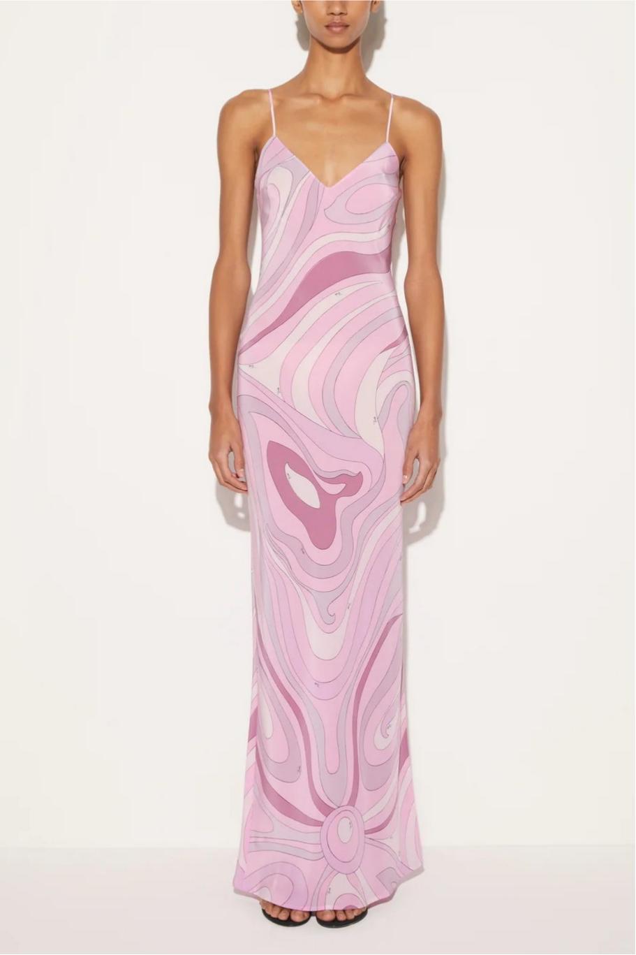 Satin Abstract Print  Slip Maxi Dress
