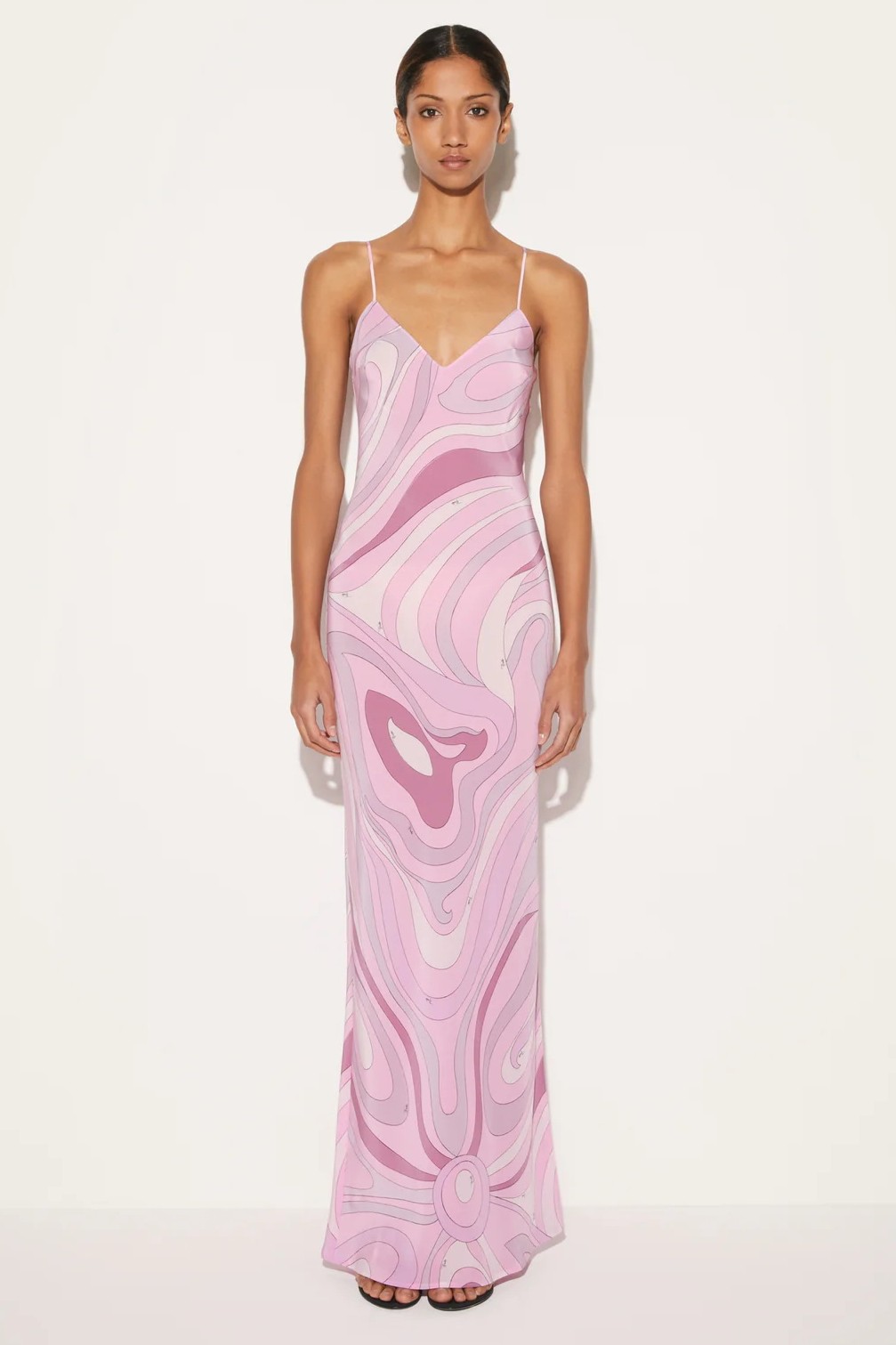 Satin Abstract Print  Slip Maxi Dress