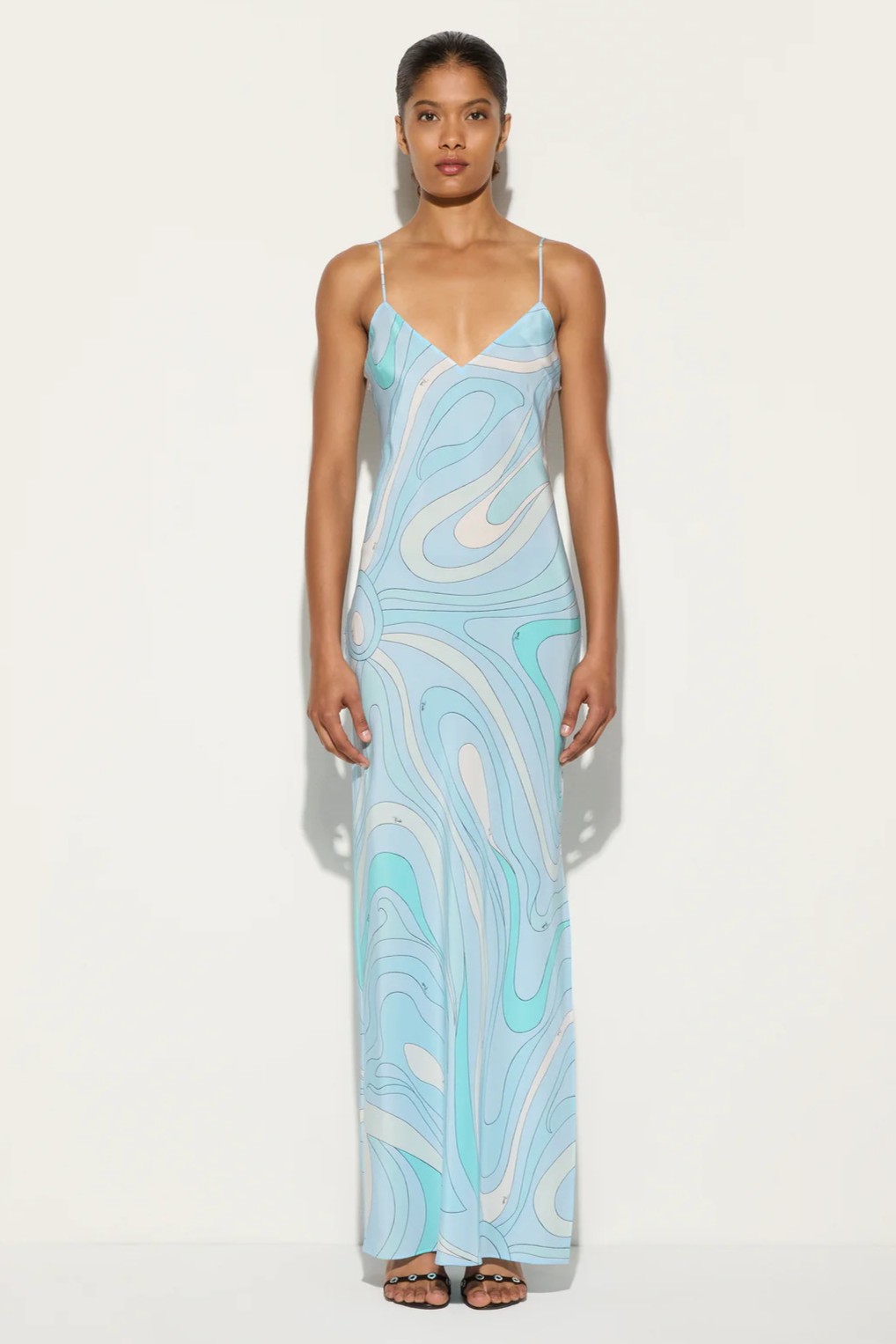 Satin Abstract Print  Slip Maxi Dress
