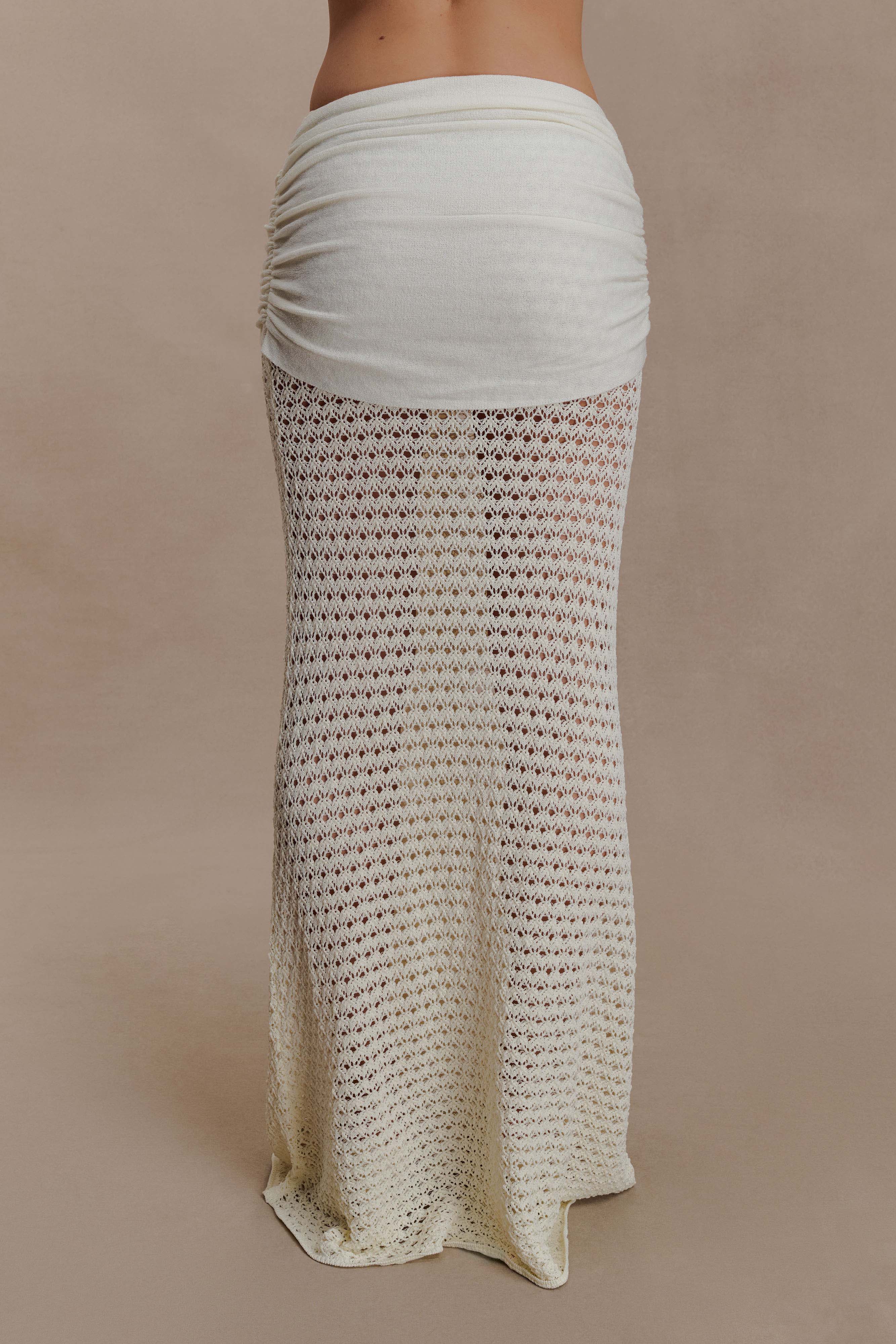 Crochet See-Through Metal Decorations Top & Low Waist Skirt Set
