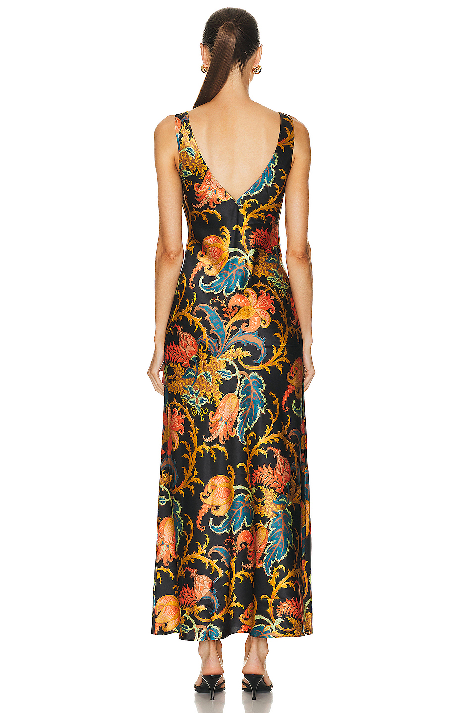 Satin Floral V-Neck Maxi Dress