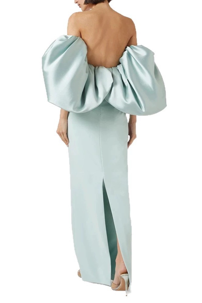 Satin Off Shoulder  Pleated Maxi Dress