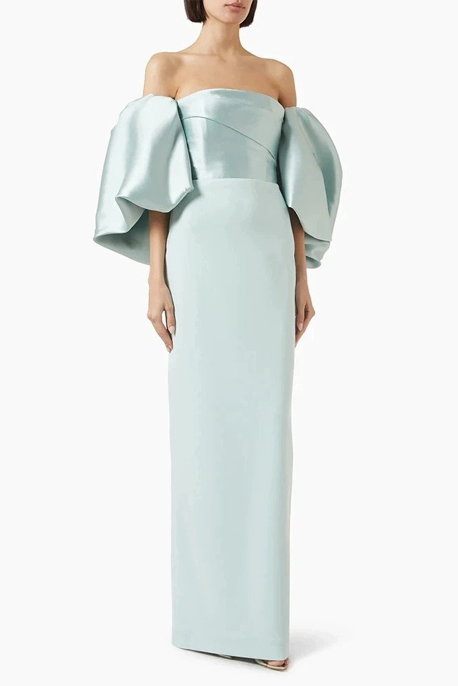 Satin Off Shoulder  Pleated Maxi Dress