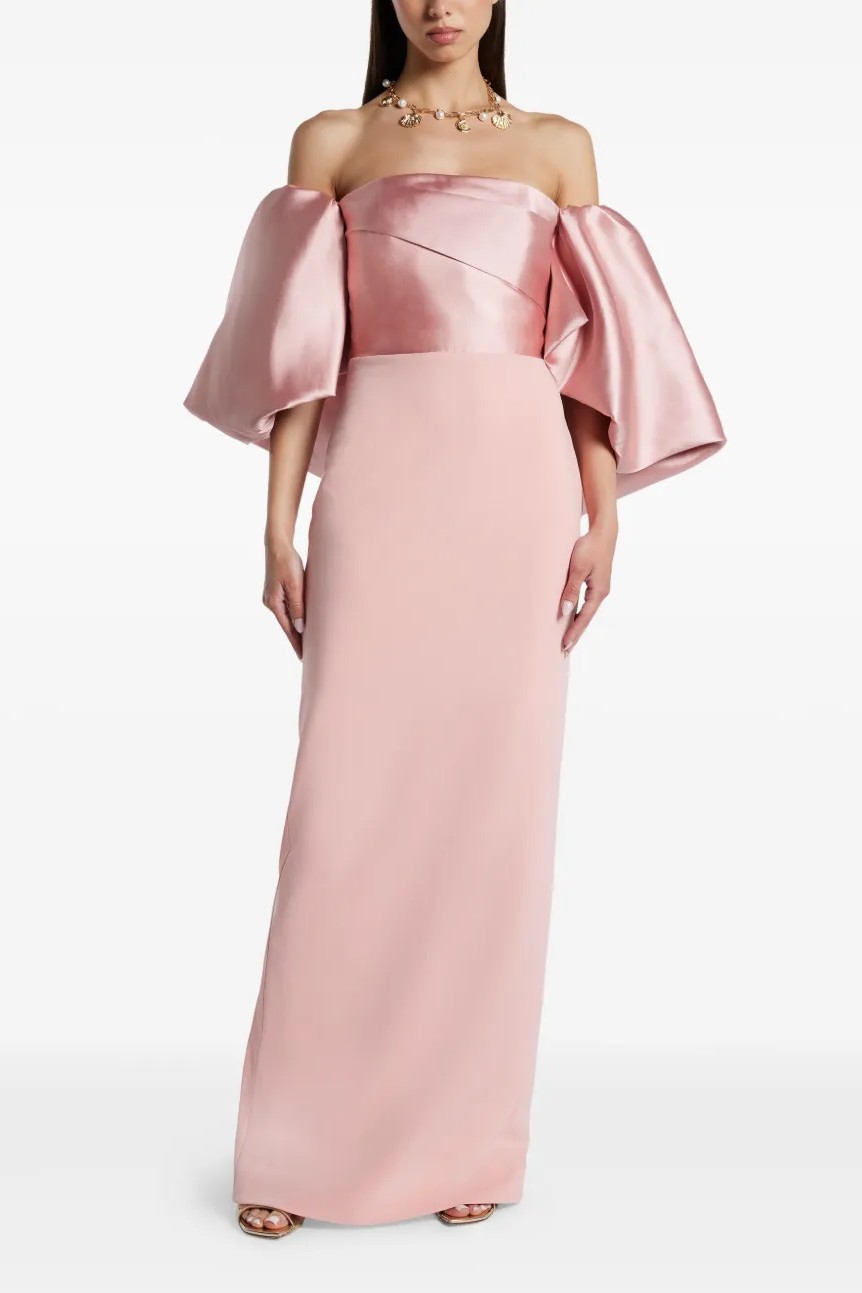 Satin Off Shoulder  Pleated Maxi Dress