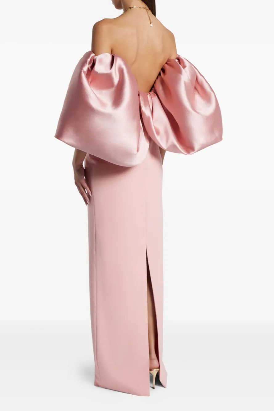 Satin Off Shoulder  Pleated Maxi Dress