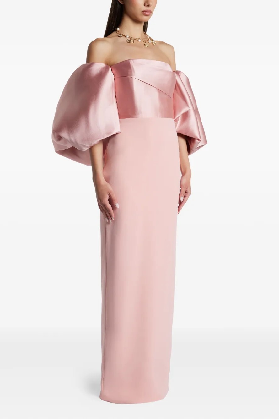 Satin Off Shoulder  Pleated Maxi Dress