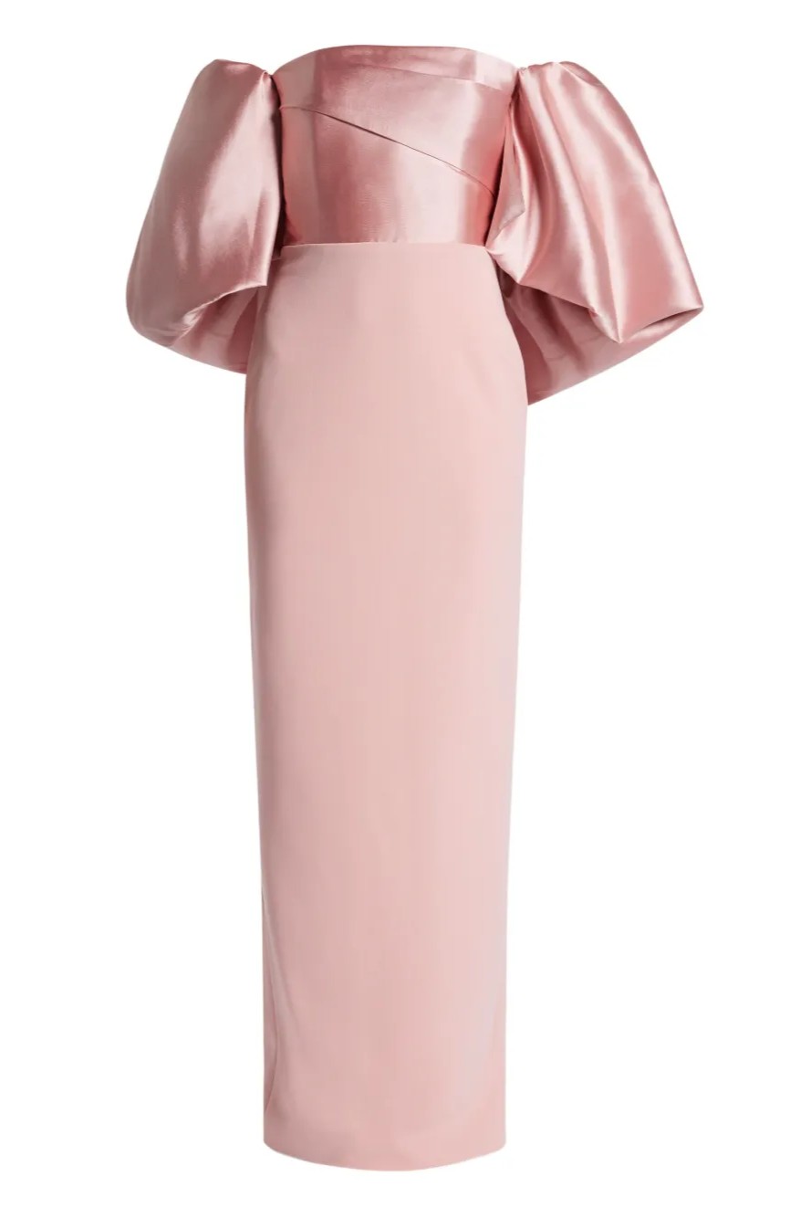 Satin Off Shoulder  Pleated Maxi Dress