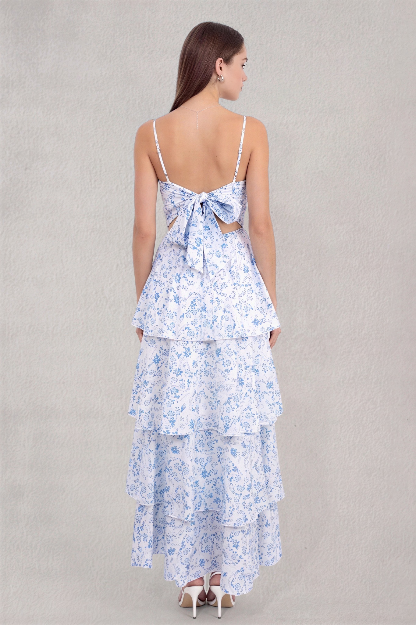Floral Tie-Up Ruffle Maxi Dress