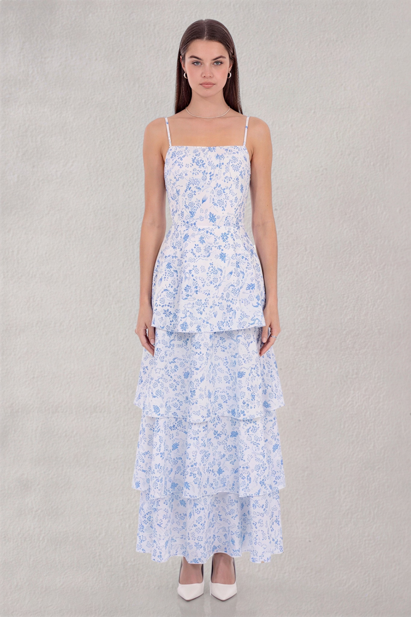 Floral Tie-Up Ruffle Maxi Dress