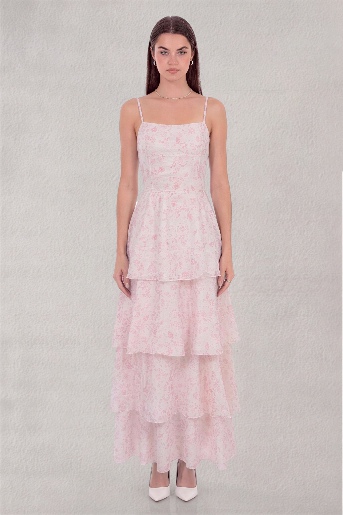 Floral Tie-Up Ruffle Maxi Dress
