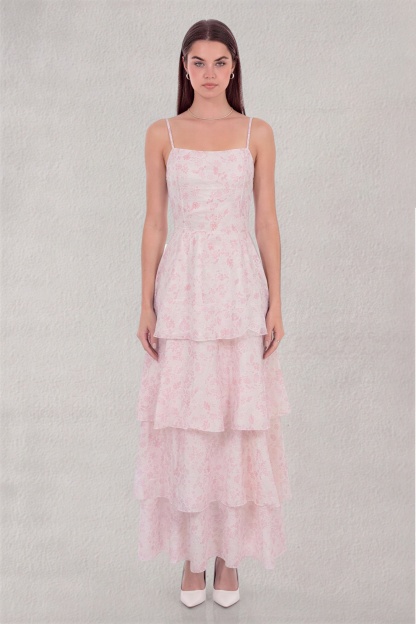 Floral Tie-Up Ruffle Maxi Dress
