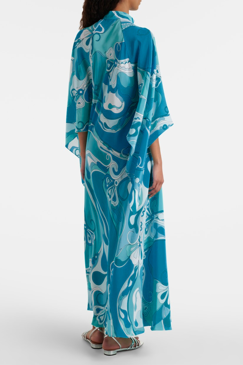 Abstract Print Single Breasted Batwing Sleeve Midi Dress