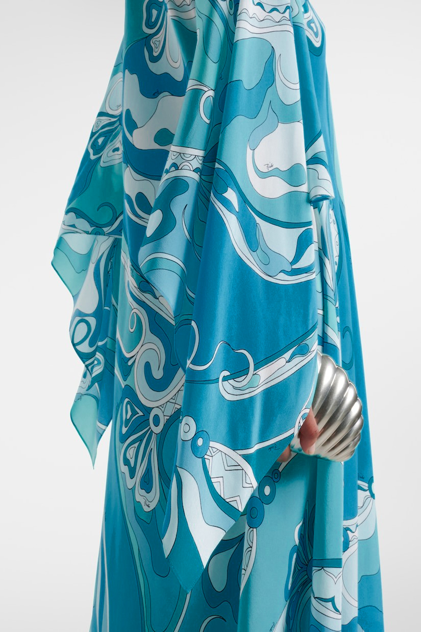 Abstract Print Single Breasted Batwing Sleeve Midi Dress