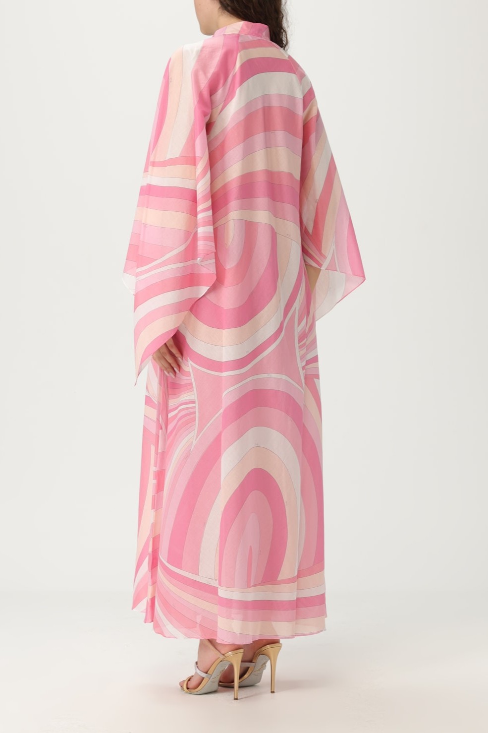 Abstract Print Single Breasted Batwing Sleeve Midi Dress