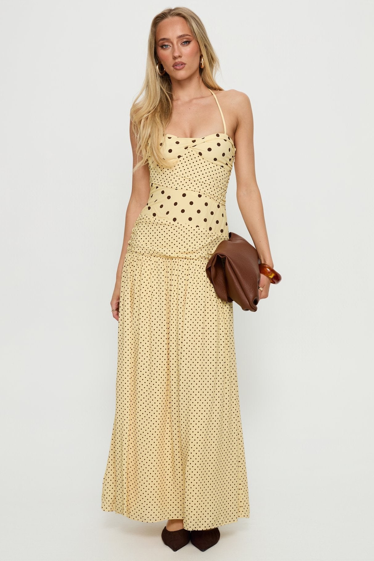 Polka Dot Knotted Slip Maxi Dress