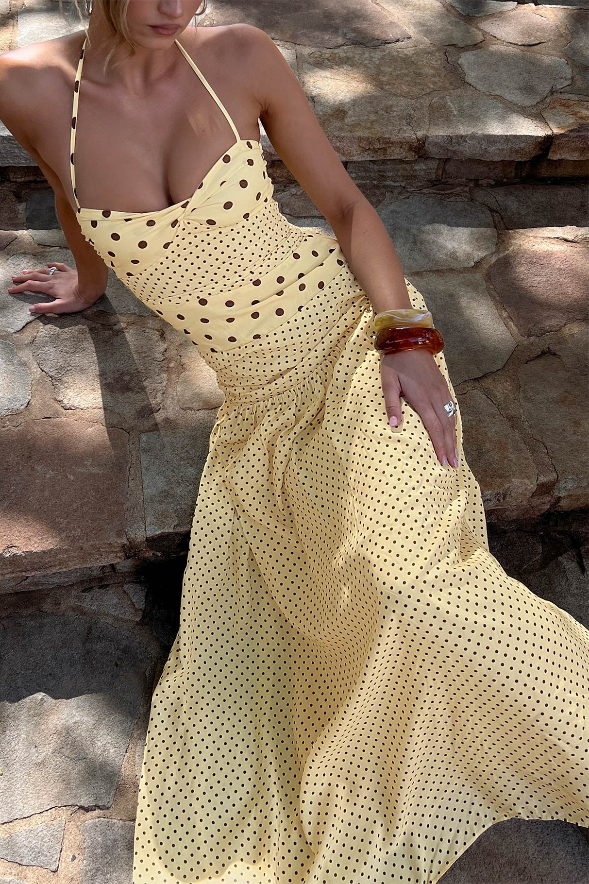 Polka Dot Knotted Slip Maxi Dress