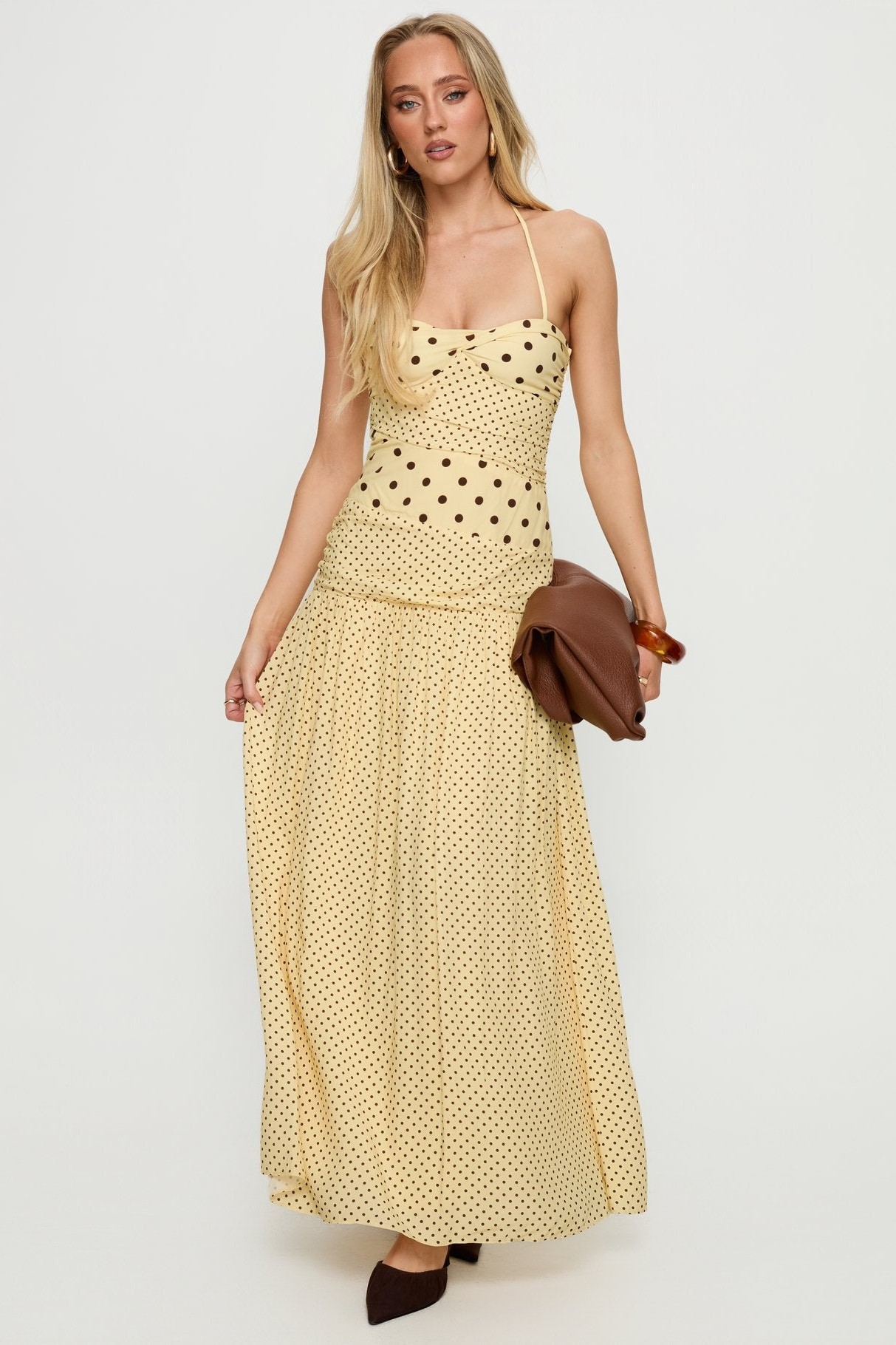 Polka Dot Knotted Slip Maxi Dress