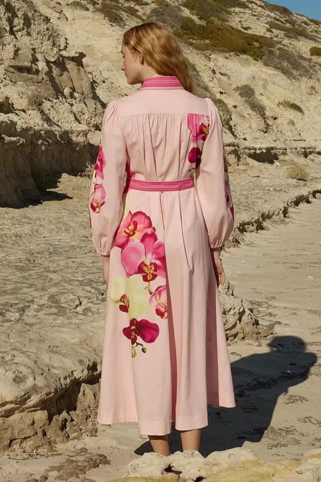 Floral Single Breasted Long Sleeve Midi Dress