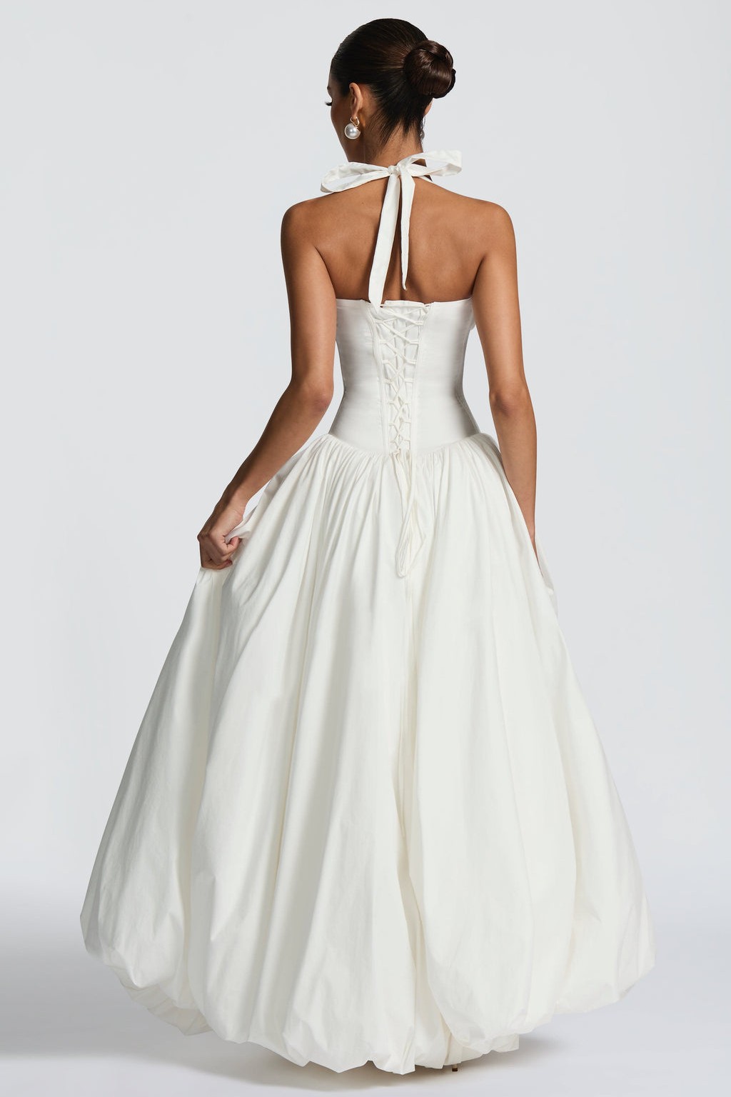 Solid Halter Neck Gathering Maxi Dress