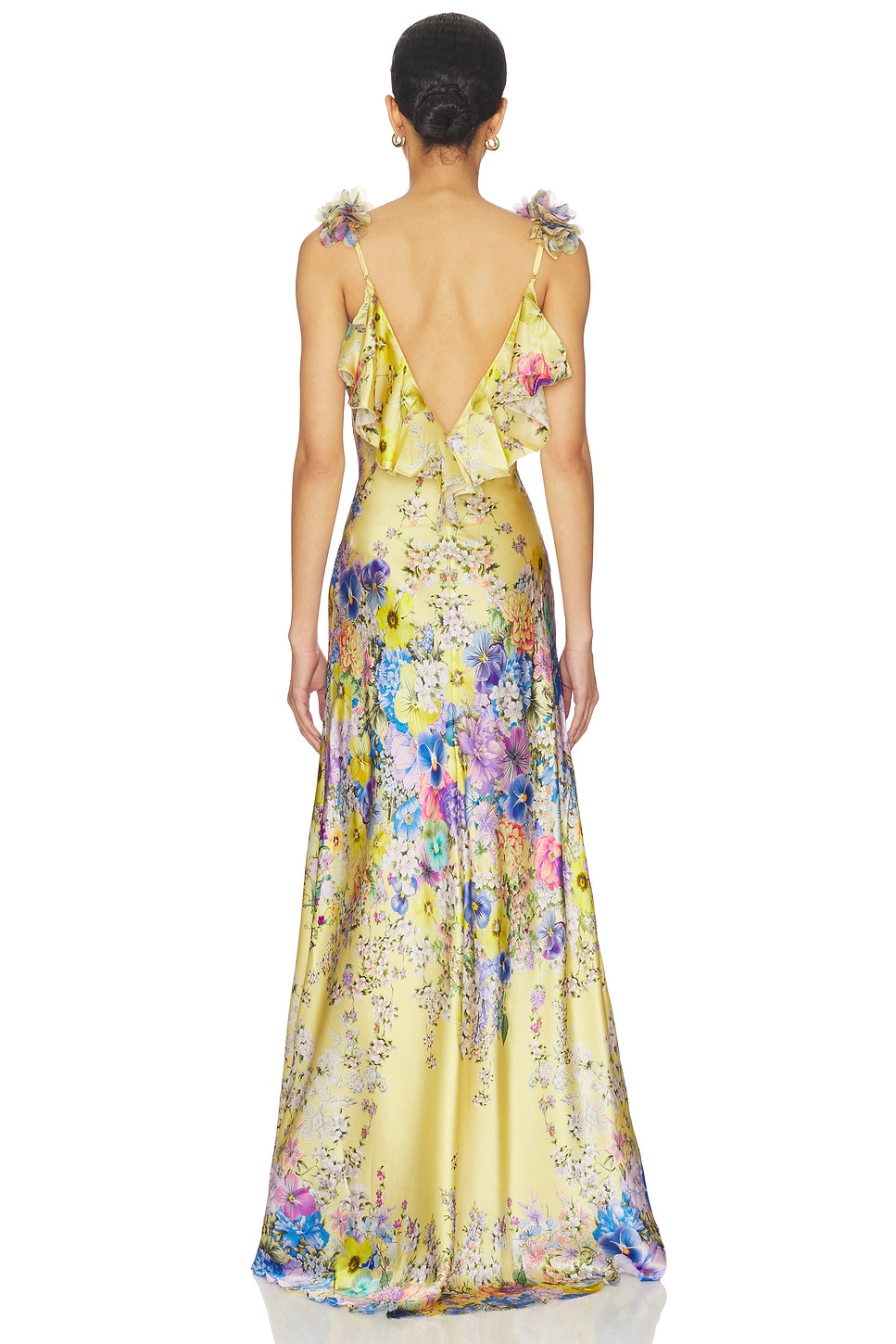 Satin Floral Ruffle Maxi Dress