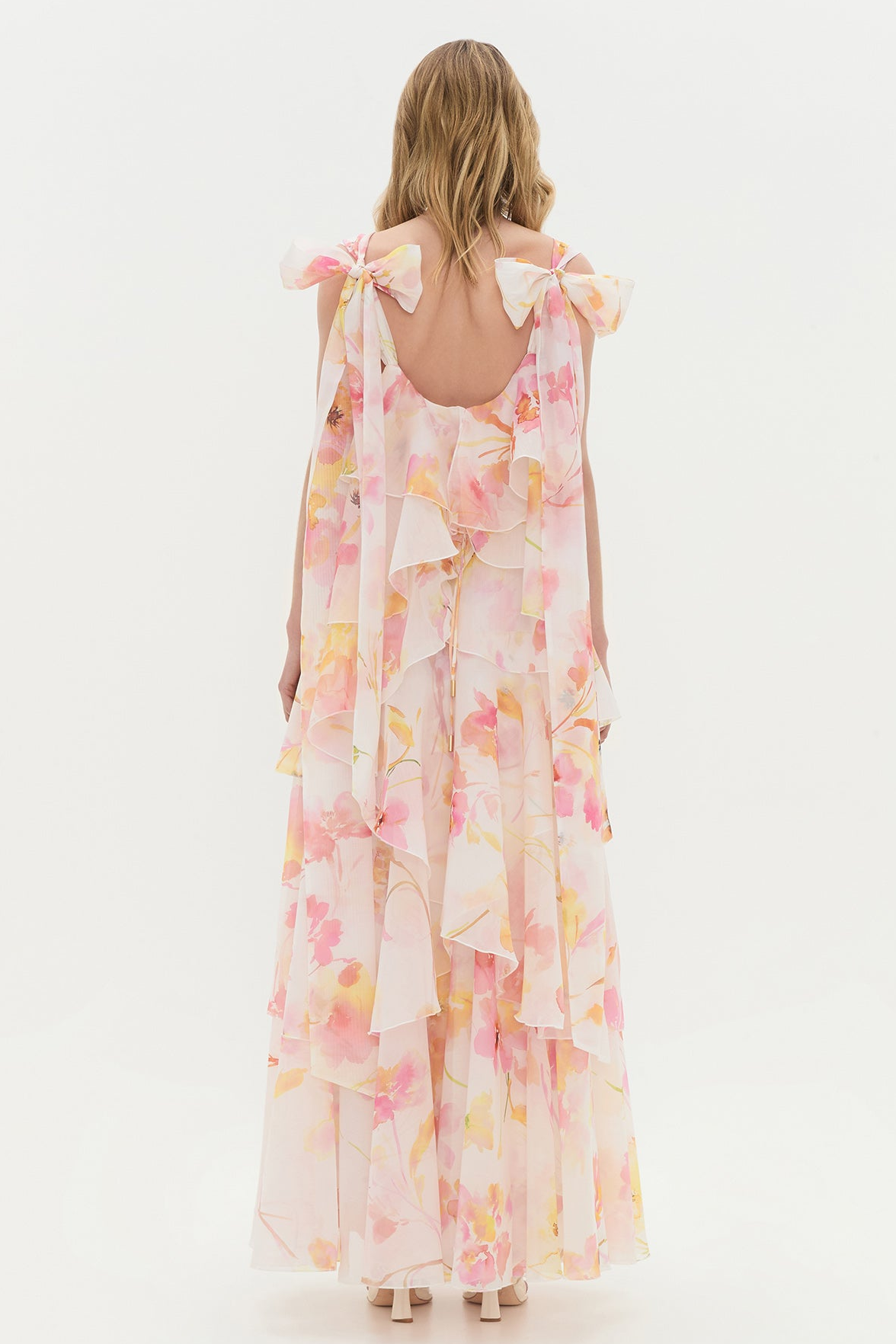Floral Ruffle Tie-Up Maxi Dress