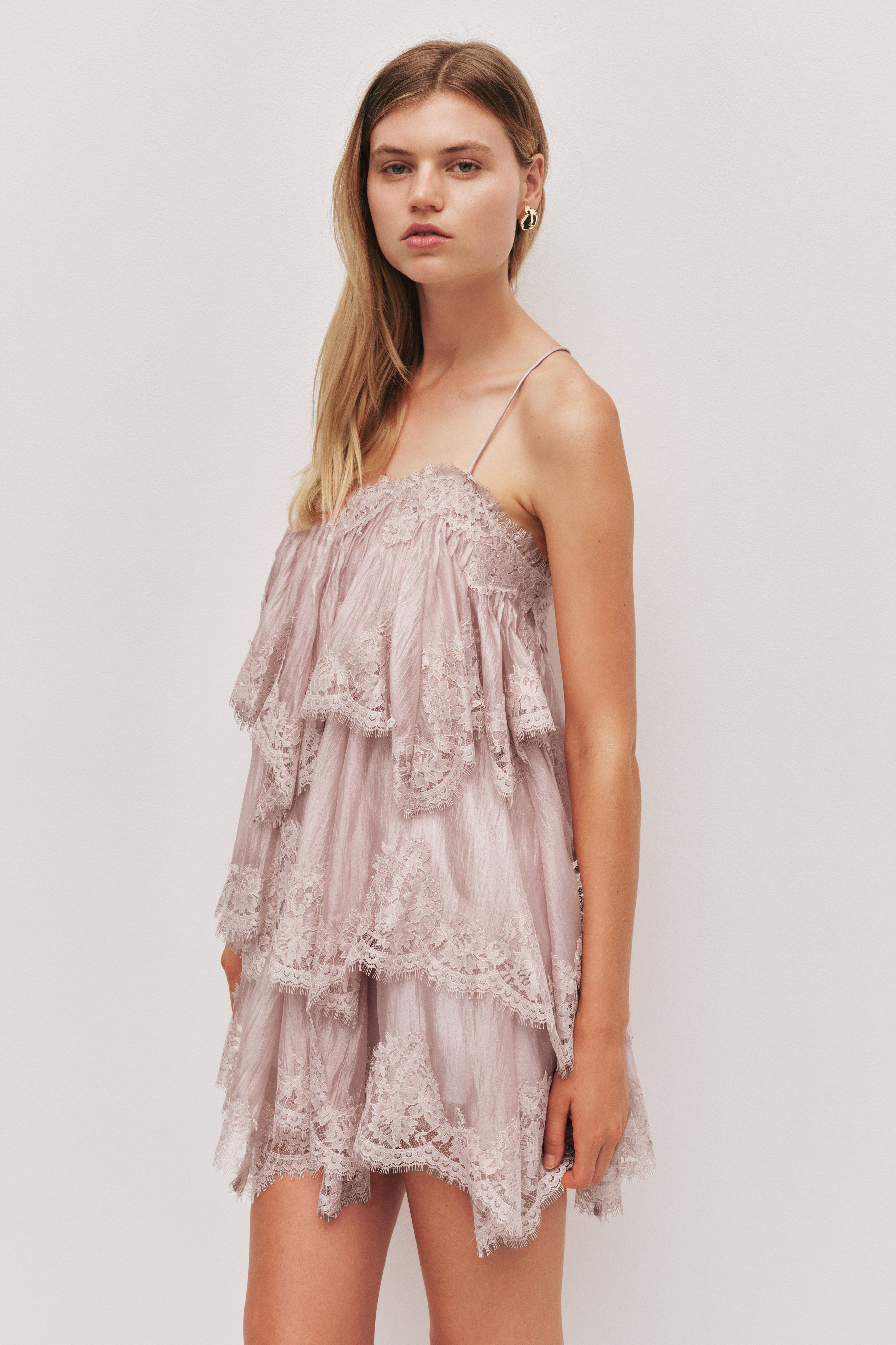 Chiffon Lace Tie-Up Mini Dress