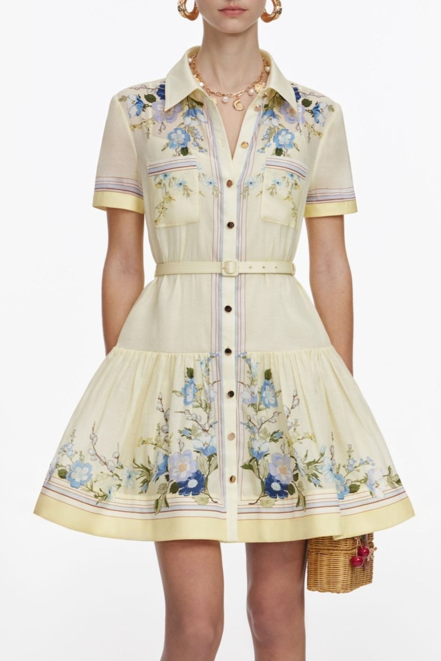 Floral Tie-Up Mini Dress With Belt